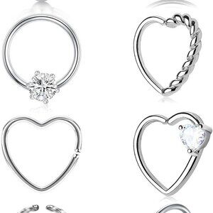 Silver Rose Gold Daith & Cartilage Earrings Set - 8pcs Hypoallergenic 16g 20g Je